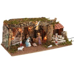 Capanna illuminata con Natività serie Landi Moranduzzo cm 53,5x25x20h Mondo Presepi 2