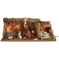 Capanna illuminata con Natività serie Landi Moranduzzo cm