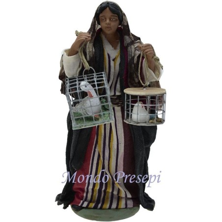 Mujer con jaulas de pajaritos Lux cm 15 Mundo Pesebres