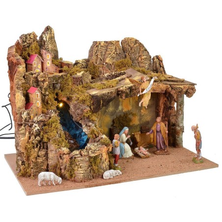 Presepe completo di statue Landi moranduzzo con luci e cascata