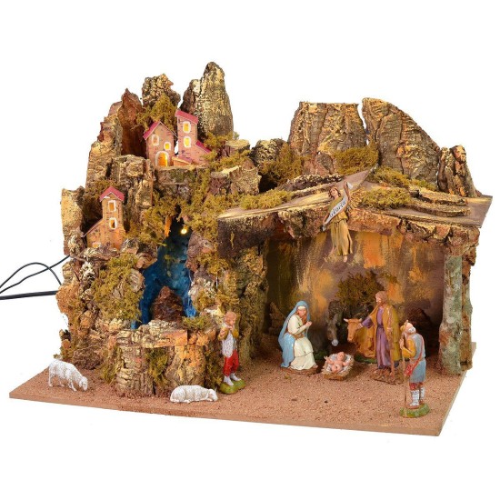 Presepe completo di statue Landi moranduzzo con luci e cascata
