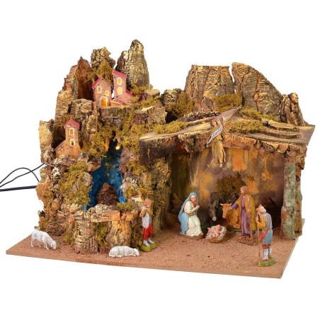 Presepe completo di statue Landi moranduzzo con luci e cascata