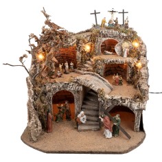 Presepe illuminato completo di statue pasquali cm 50x50x37 h