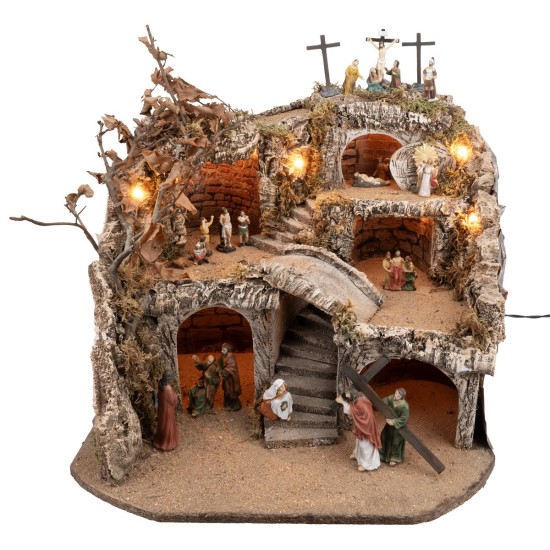 Presepe illuminato completo di statue pasquali cm 50x50x37 h