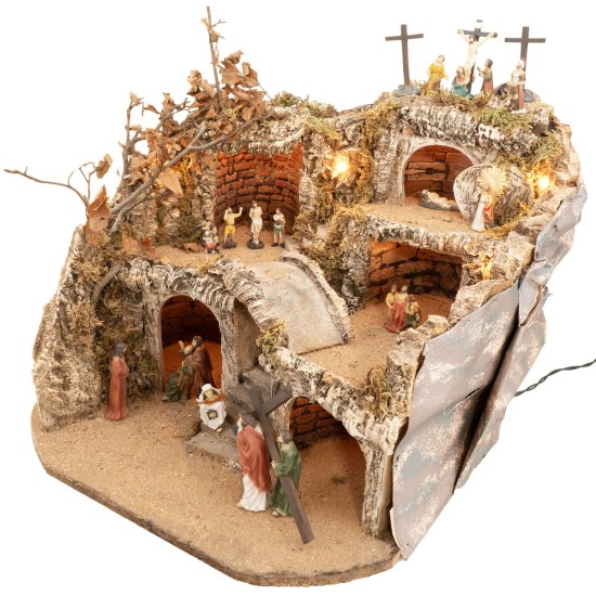 Illuminated nativity scene complete with Easter statues cm 50x50x37 h