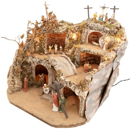 Illuminated nativity scene complete with Easter statues cm 50x50x37 h
