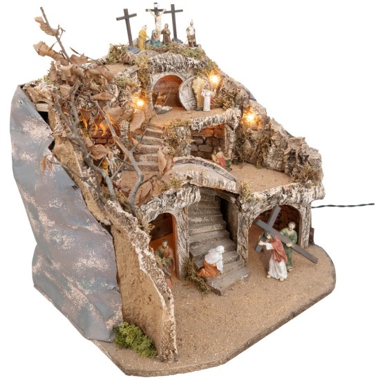 Illuminated nativity scene complete with Easter figurines cm