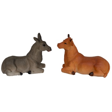 Pareja de buey y asno serie 8 cm en resina