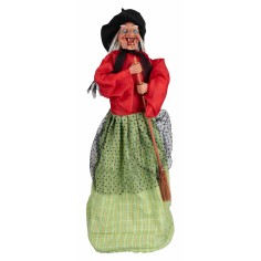 Befana con luci e suoni rossa e verde 70 cm