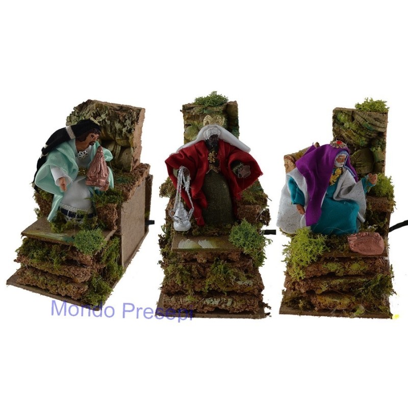 Three Wise Men in movement, 10 cm in covered terracotta