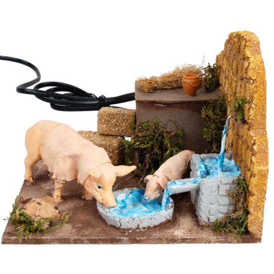 Pigsty with two pigs at the fountain with double movement cm
