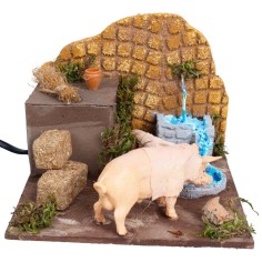 Pigsty with two pigs at the fountain with double movement cm 2