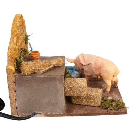 Pigsty with two pigs at the fountain with double movement cm
