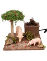 Maiali con doppio movimento e albero di mele per presepe cm