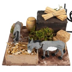Pareja de burros en el pesebre con doble movimiento para 2