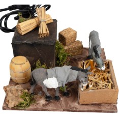 Pair of donkeys at the manger with double movement for