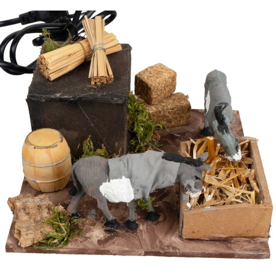 Pair of donkeys at the manger with double movement for