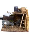 Stable with two donkeys with double movement for nativity scene cm