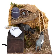 Stable with two donkeys with double movement for nativity scene cm 2
