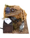 Stable with two donkeys with double movement for nativity scene