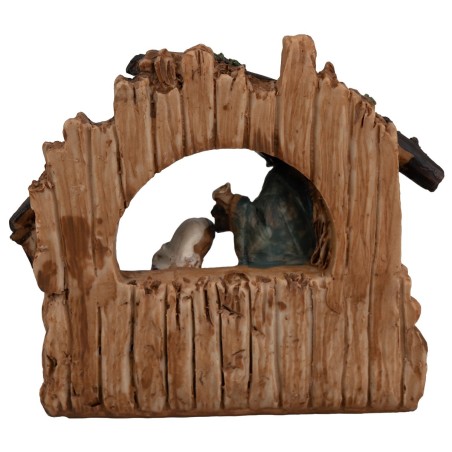 Natività con capanna e agnello cm 11,4x5,4x11,5 h