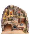 Illuminated nativity scene with fountain and moving donkey at the mill functioning cm 51.5x37.5x50 h