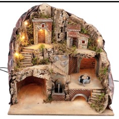 Presepe illuminato con fontana e asino alla 2