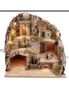 Illuminated nativity scene with fountain and moving donkey at the mill functioning cm 51.5x37.5x50 h