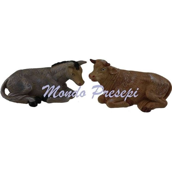 Conjunto de buey y burro de 10 cm en PVC Mondo Presepi