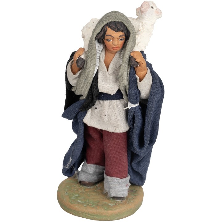 Pastore con pecora sulle spalle per presepe 10 cm