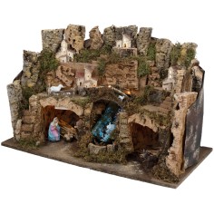 Pesebre completo de estatuas con cascada y luces cm 2