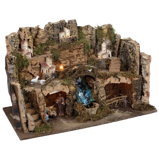 Pesebre completo de estatuas con cascada y luces cm