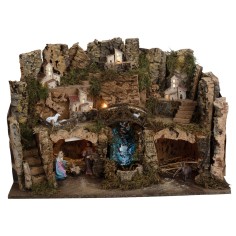 Presepe completo di statue con cascata e luci cm
