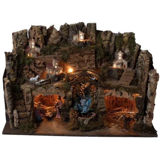 Pesebre completo de estatuas con cascada y luces cm