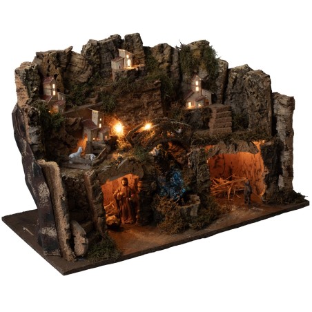 Complete nativity scene with statues with waterfall and lights cm