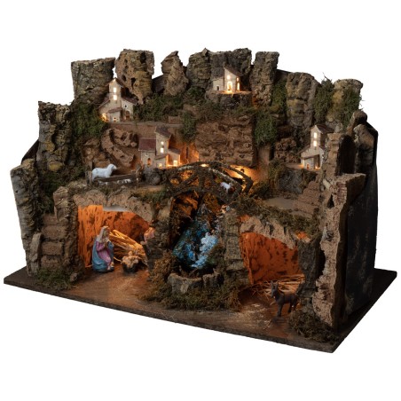 Complete nativity scene with statues with waterfall and lights cm