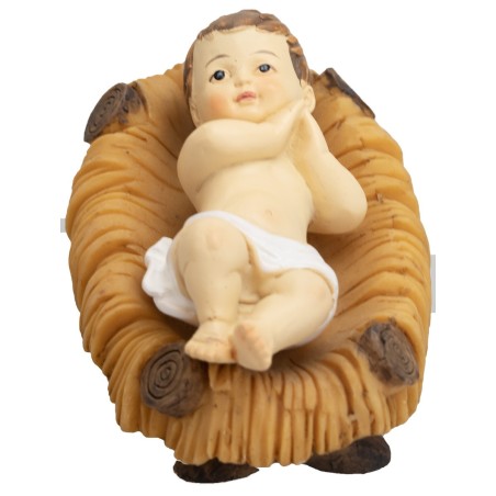 Gesù bambino nella culla in resina serie cm 20