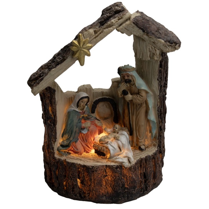 Blocco Natività con capanna illuminata cm 8,8x4,7x14 h