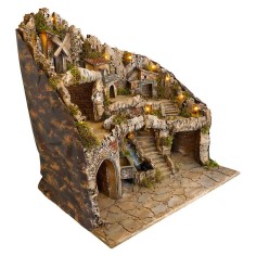 Presepe illuminato con ruscello, forno e mulino a vento cm 70x50x72 h 2