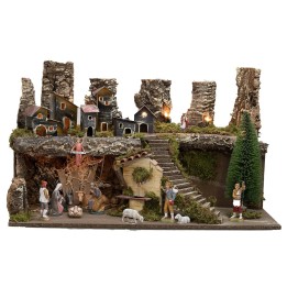 Presepe illuminato con fontana e statue Landi cm 60x35x35 h