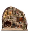 Presepe illuminato completo di statue Landi con fontana e macina in movimento funzionante cm 51,5x37,5x50 h