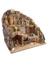 Illuminated nativity scene complete with Landi statues with a functioning fountain and moving mill, size 51.5x37.5x50 cm h