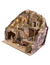 Presepe illuminato completo di statue Landi con fontana e macina in movimento funzionante cm 51,5x37,5x50 h