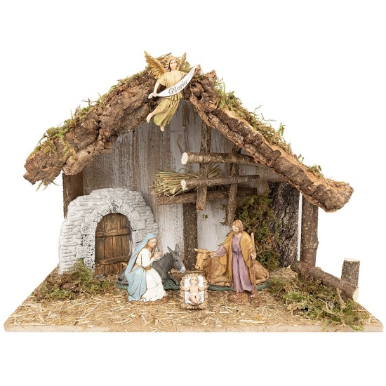Capanna con fienile e porta ad arco completa di statue Landi cm 38x19x28 h