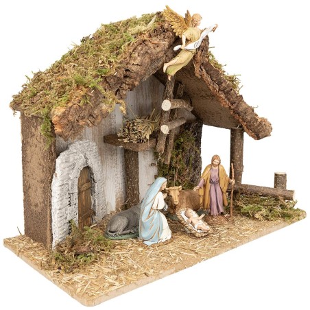 Capanna con fienile e porta ad arco completa di statue Landi cm 38x19x28 h