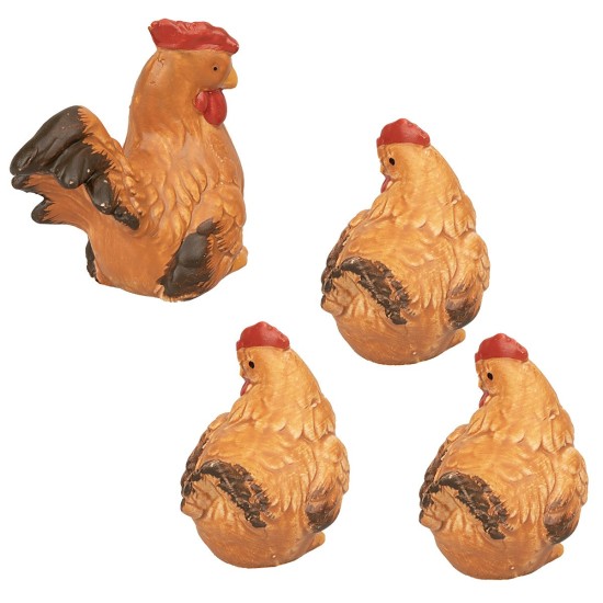 Set gallo e galline in resina per statue da 14-15 cm