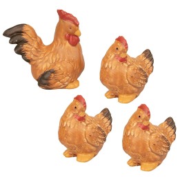 Set gallo e galline in resina per statue da 14-15 cm