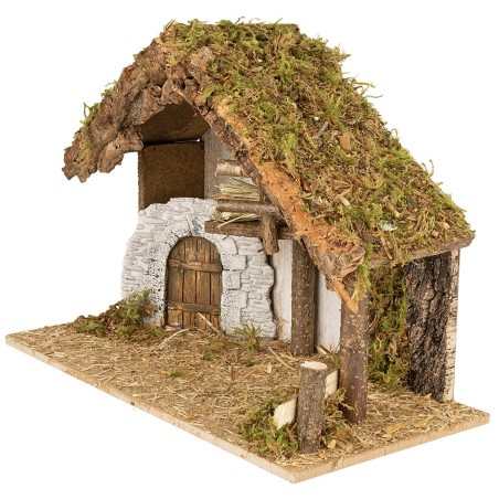 Cabaña con puerta de arco completa con estatuas