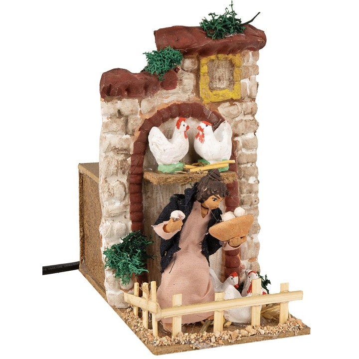 Bambina con galline serie 10 cm in movimento