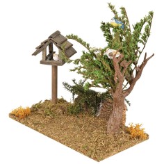 Meadow with small house and tree with birds 2